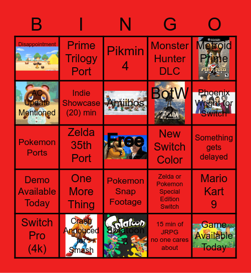 Nintendo Direct 2021 Bingo Card