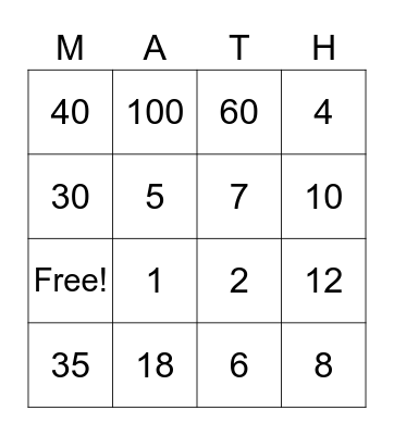Bobcat Multiplication & Division BINGO! Bingo Card