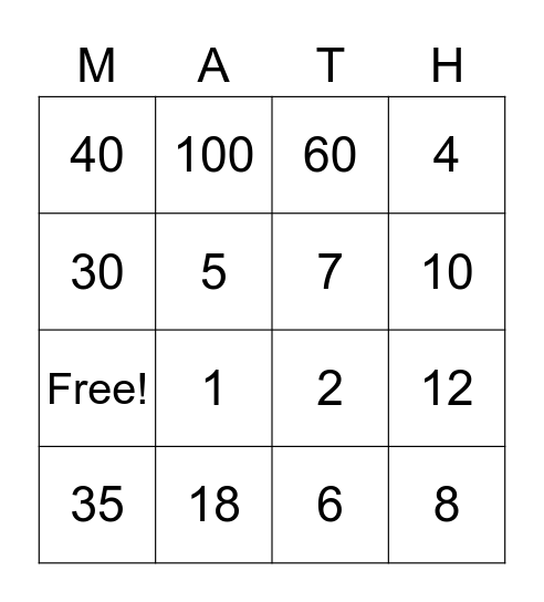 Bobcat Multiplication & Division BINGO! Bingo Card