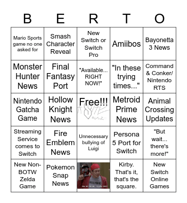 Nintendo Direct 17 Feb 21 Bingo Card