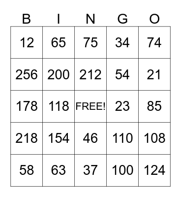 PLACE VALUE BINGO Card