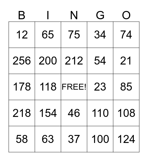 PLACE VALUE BINGO Card
