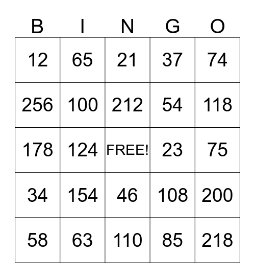 PLACE VALUE BINGO Card