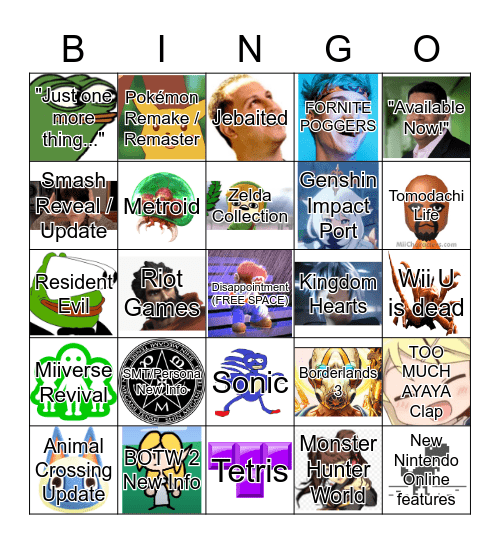 NINTENDO DIRECT 2021 (Feb 17) Bingo Card