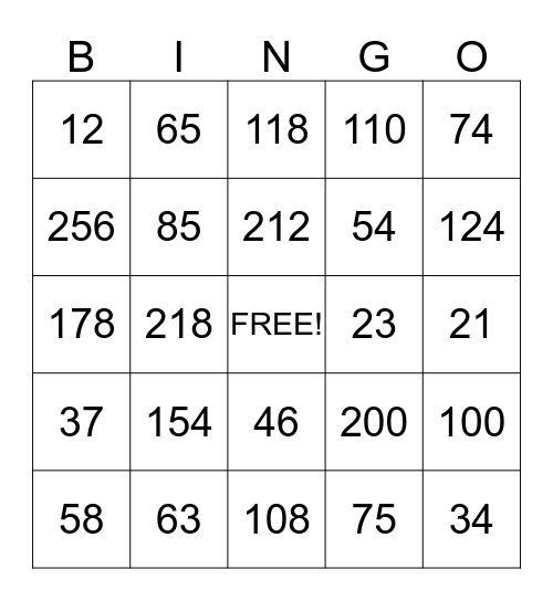 PLACE VALUE BINGO Card