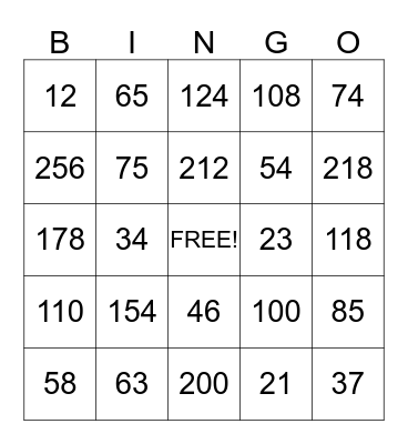 PLACE VALUE BINGO Card