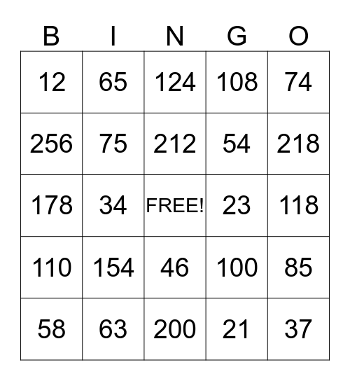 PLACE VALUE BINGO Card