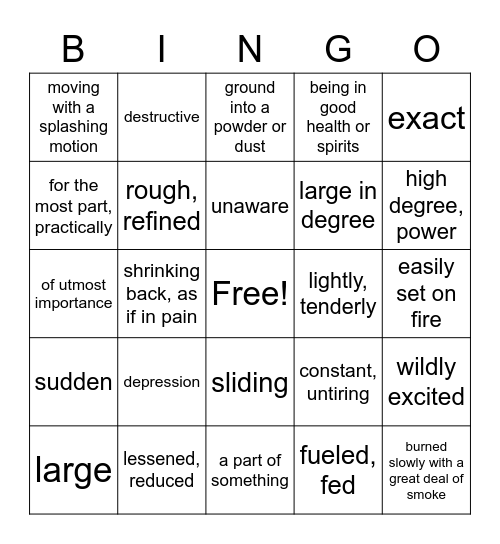 Hatchet Vocabulary Bingo Card