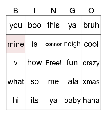 Untitled Bingo Card