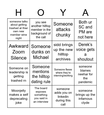 New Member Wine Night Bingo Card