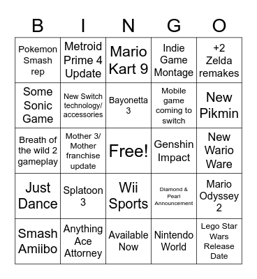 Direct :L Bingo Card