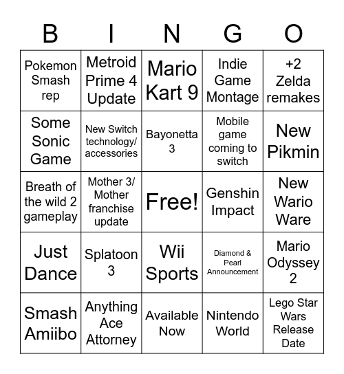 Direct :L Bingo Card