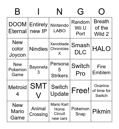 Nintendo Direct 17-02-21 Bingo Card