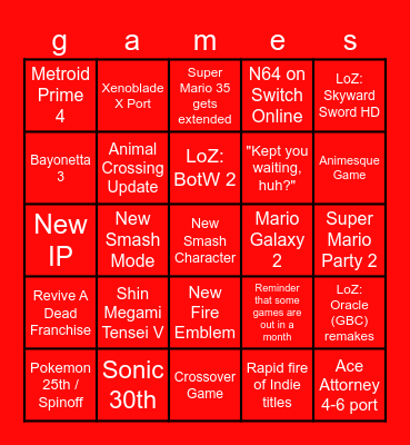 Nintendo Switch has Bingo Card