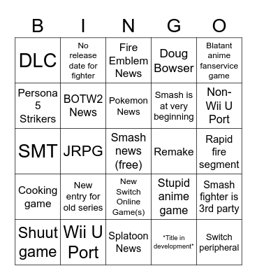 2/17/21 Nintendo Direct Bingo Card