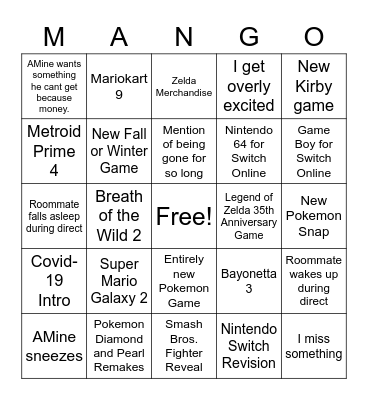 Nintendo Direct 2.17.2021 - Bingo Card