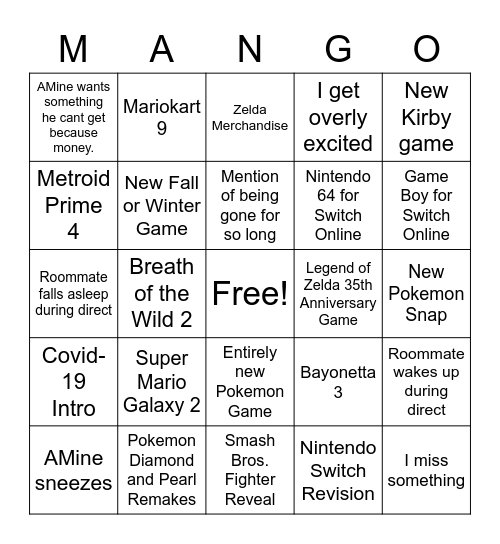 Nintendo Direct 2.17.2021 - Bingo Card