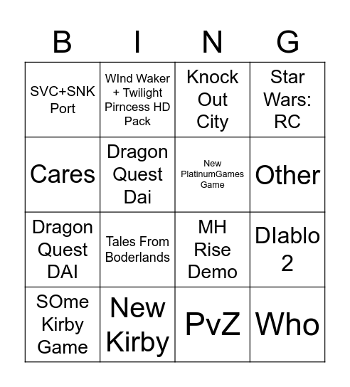 Untitled Bingo Card