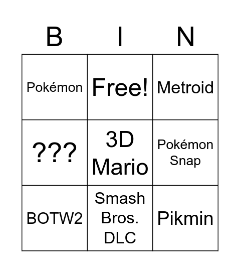 Switch Direkt Bingo Card