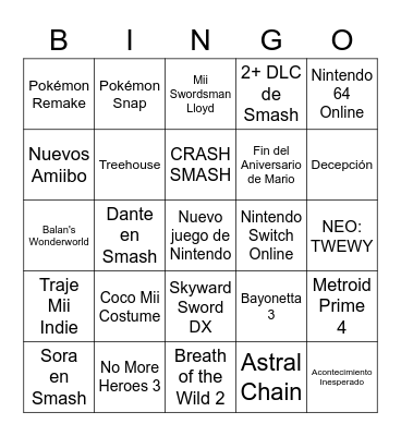 JUST PLAYERS Nintendo Direct 17/02 Bingo Card