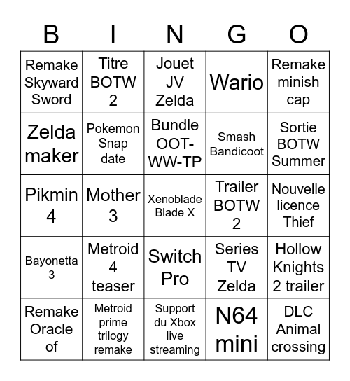 Zelda Bingo Card
