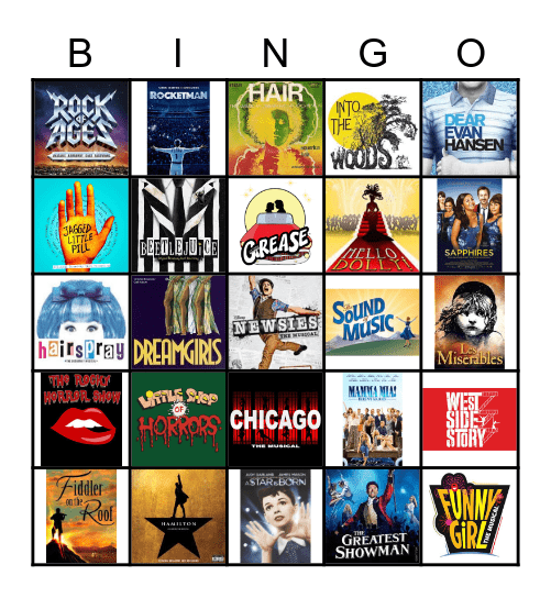 Movie Musicals Bingo Card