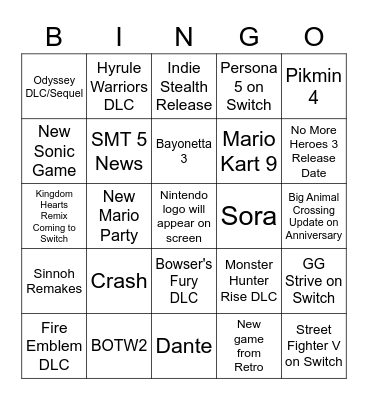 Binented Snitch Bingo Card