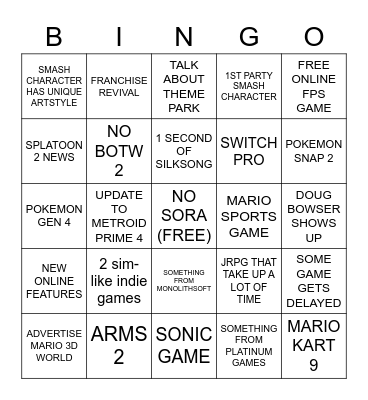 NINTENDO DIRECT BINGO Card