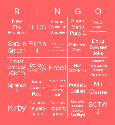 Nintendo Feb 2021 Bingo Card