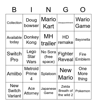Nintendy Bingo Card