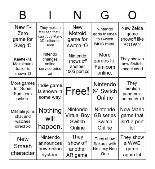 Nintendo Bingo xddd Bingo Card