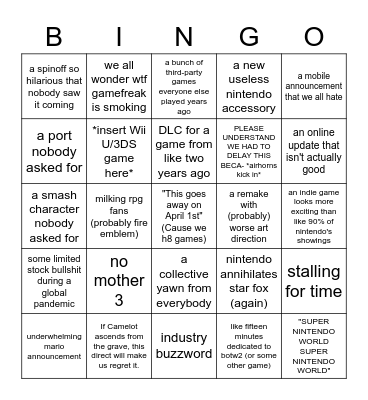 nintendo cynical bingo feb 2021 Bingo Card