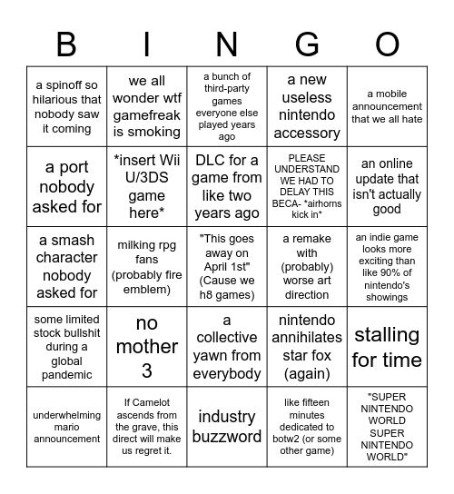 nintendo cynical bingo feb 2021 Bingo Card