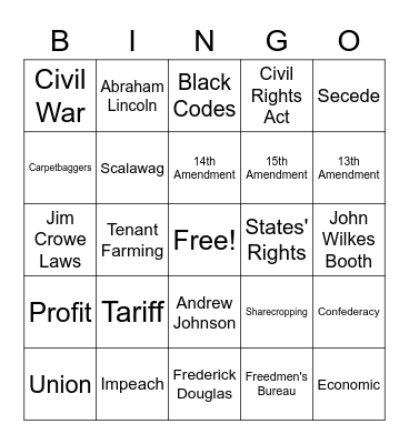 Reconstruction Bingo Card