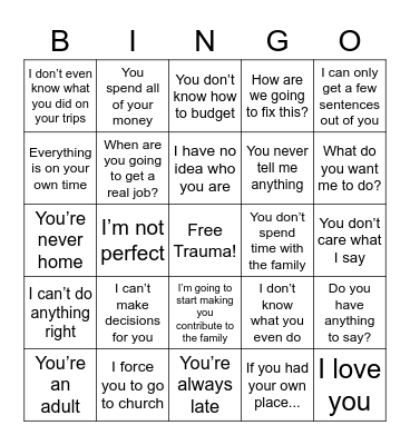 Winter Storm 2021 Bingo Card