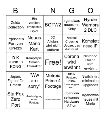Nintendoo Bingo Card