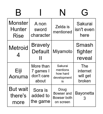 February 17 Nintendo Direct Bingo Card