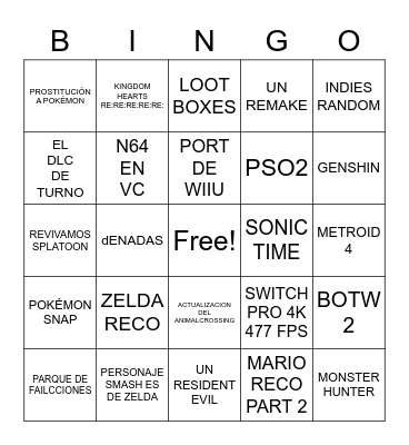 NINTENDO ME VA A JODER Bingo Card