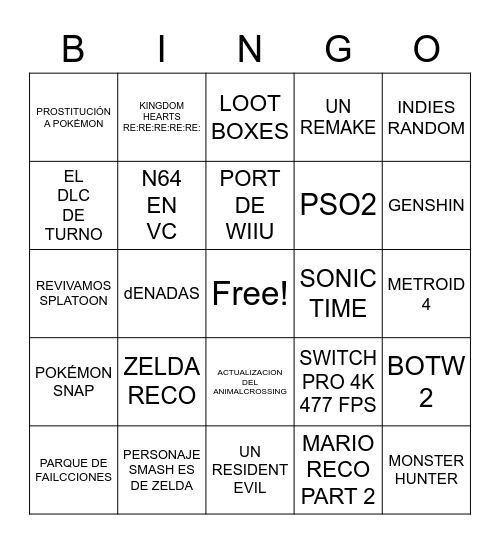 NINTENDO ME VA A JODER Bingo Card