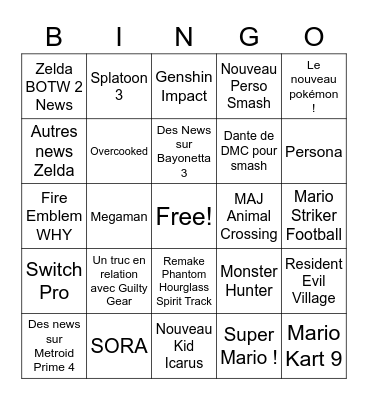 NINTENDO DIRECT 17/02/2021 Bingo Card