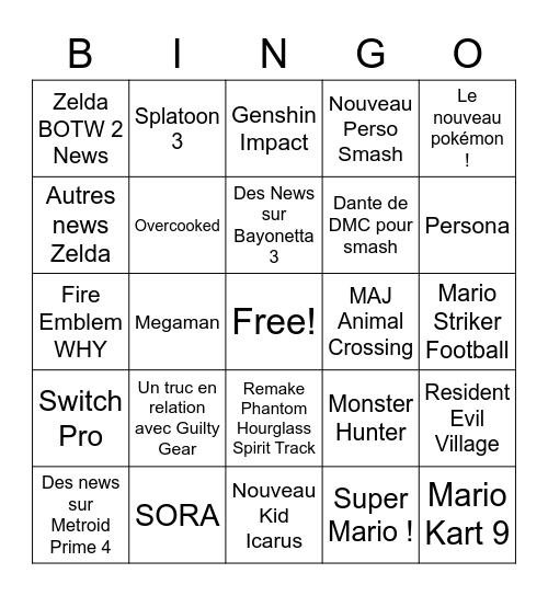 NINTENDO DIRECT 17/02/2021 Bingo Card