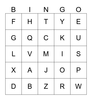 ALPHABET - UPPERCASE Bingo Card