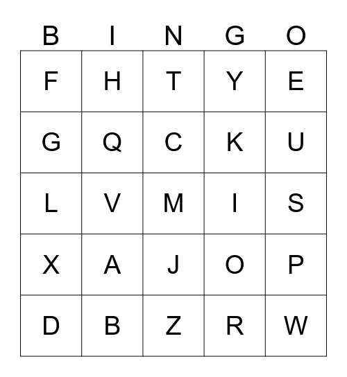 ALPHABET - UPPERCASE Bingo Card