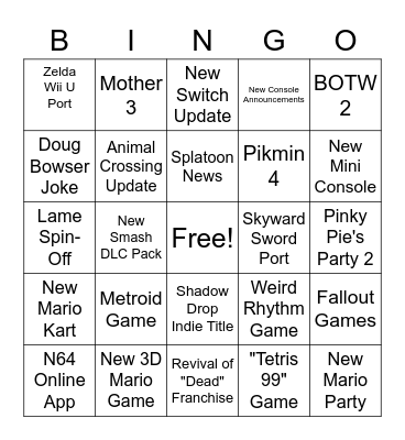 Nintendo Direct 2021 Bingo Card