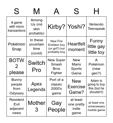 The Nintendo Direct Bingo Card