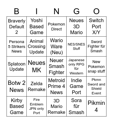 Nintendo Direct 17.2.21 Bingo Card