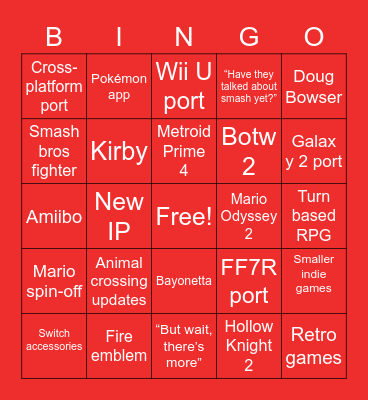 Nintendo Direct Bingo Card