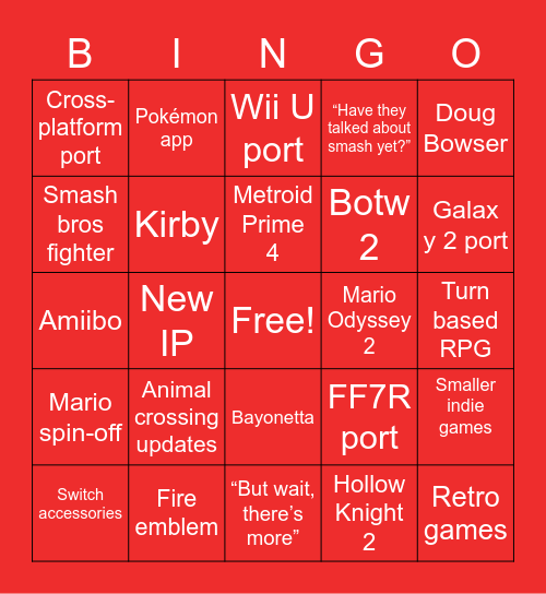 Nintendo Direct Bingo Card