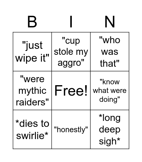 Clearstrider drinking bingo Card