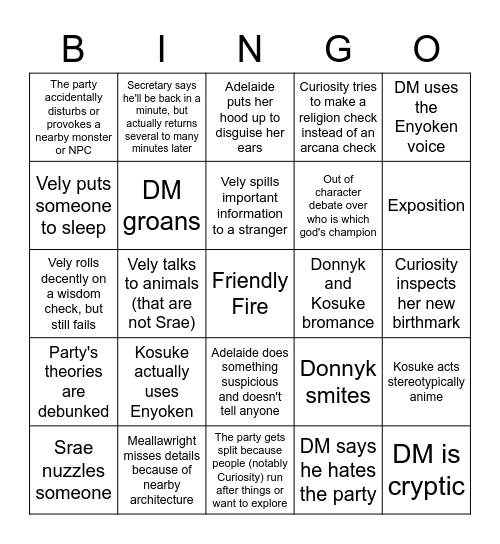 Champions of the Gods Bingo Card